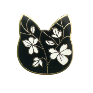 Black & White Cat Blooms Enamel Pin